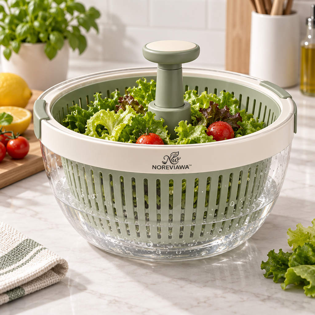 NOREVIAWA™ 360° Spin Salad Spinner | Manual Vegetable Washer & Dryer with Drain Basket