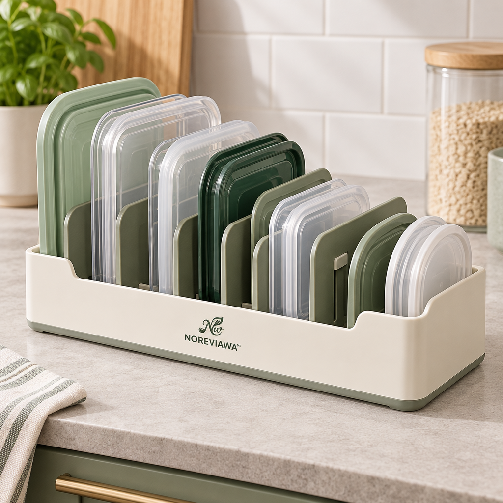 NOREVIAWA™ Adjustable Lid Organizer Rack | Kitchen Cabinet Pot & Pan Lid Storage Holder
