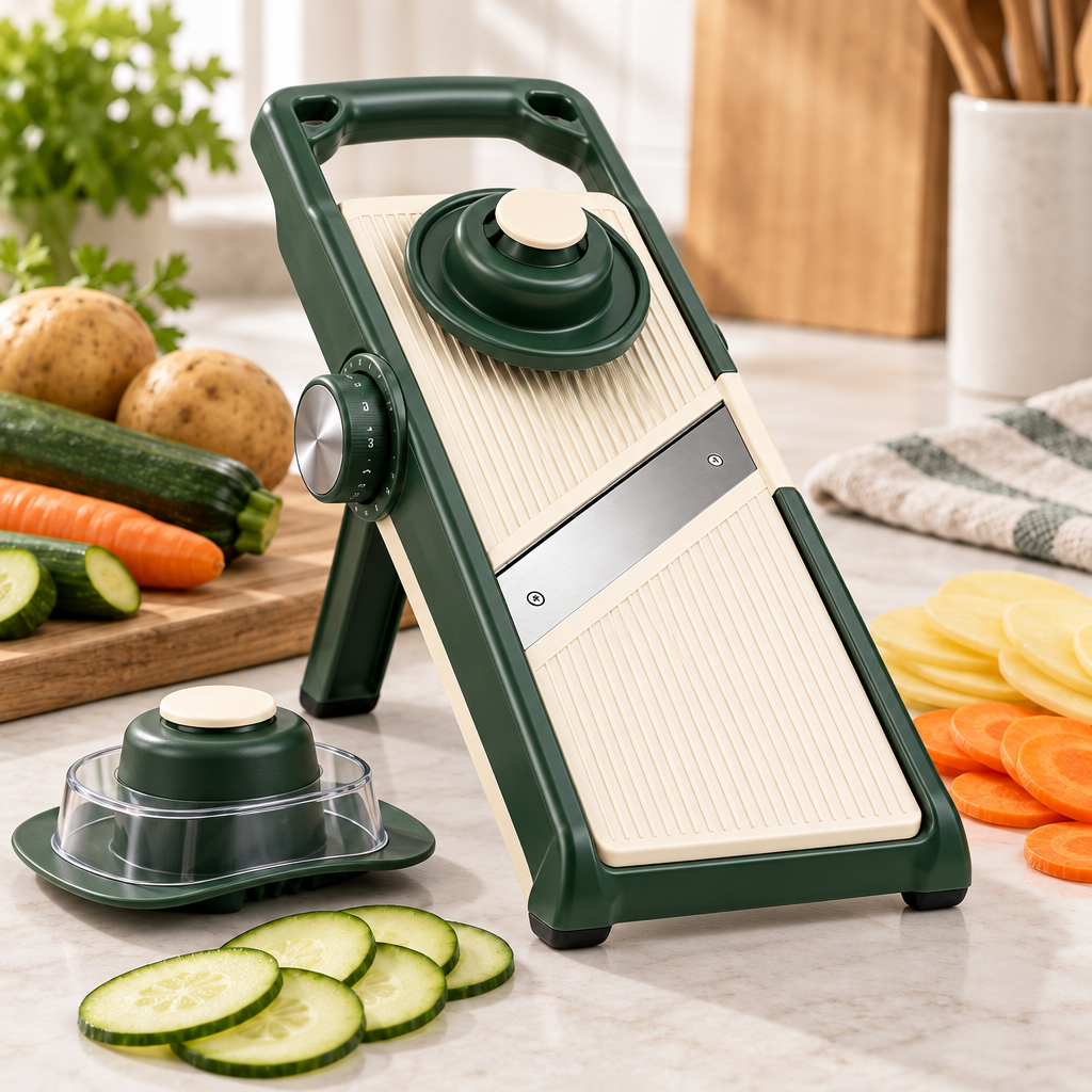 NOREVIAWA™ Adjustable Mandoline Slicer | Stainless Steel Vegetable Cutter with Safety Food Holder