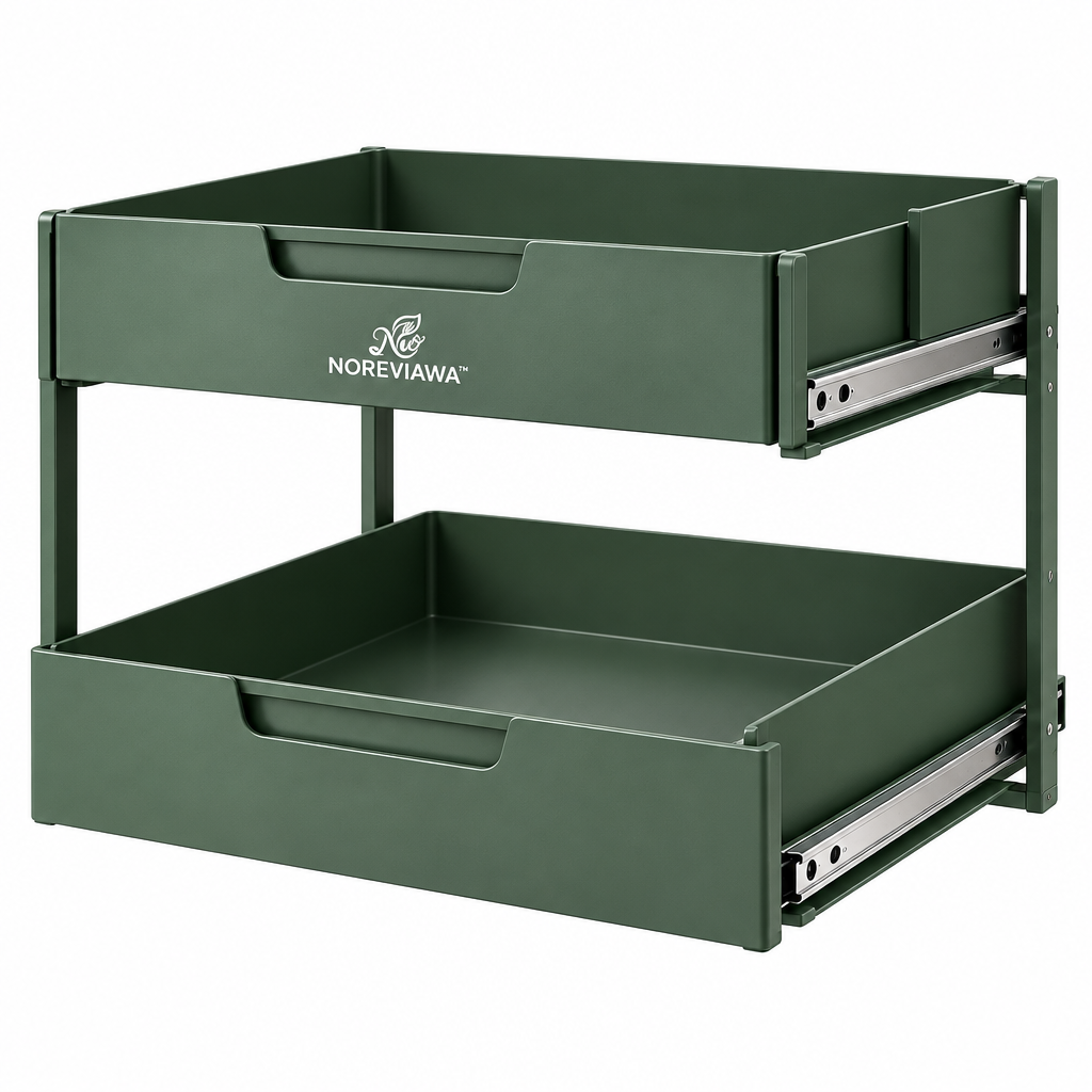NOREVIAWA™ 2-Tier Sliding Storage Drawer | Metal Cabinet Organizer for Kitchen & Home Organization