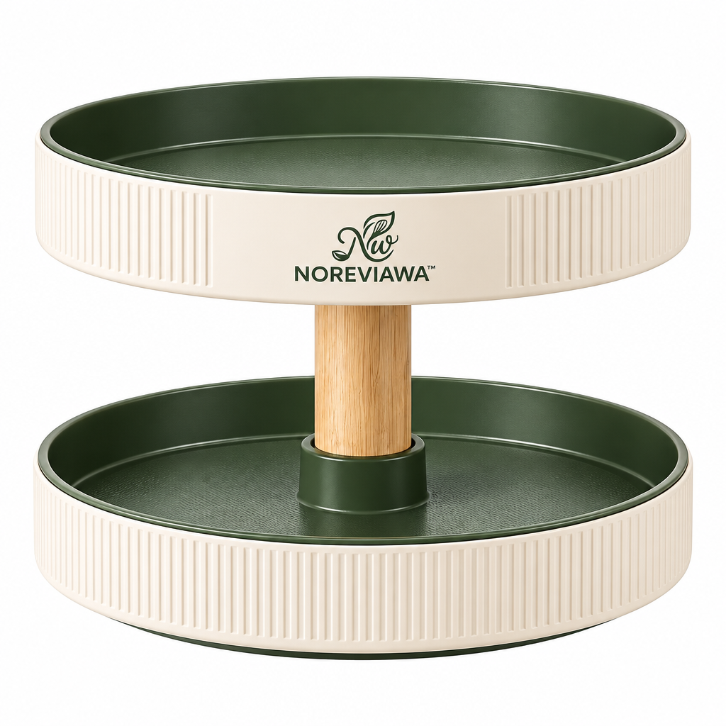 NOREVIAWA™ 360° Rotating Kitchen Organizer | Two-Tier Countertop Spice & Pantry Storage Tray