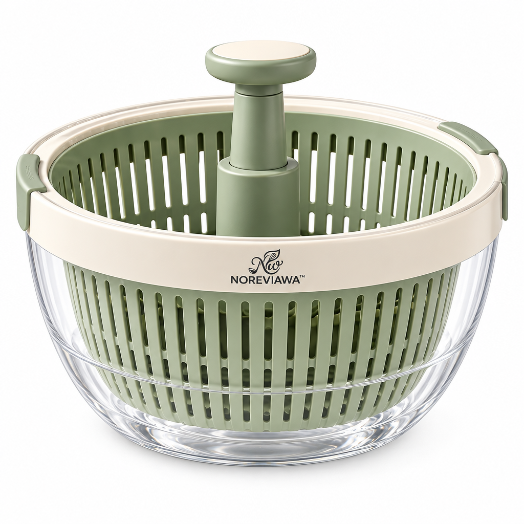 NOREVIAWA™ 360° Spin Salad Spinner | Manual Vegetable Washer & Dryer with Drain Basket