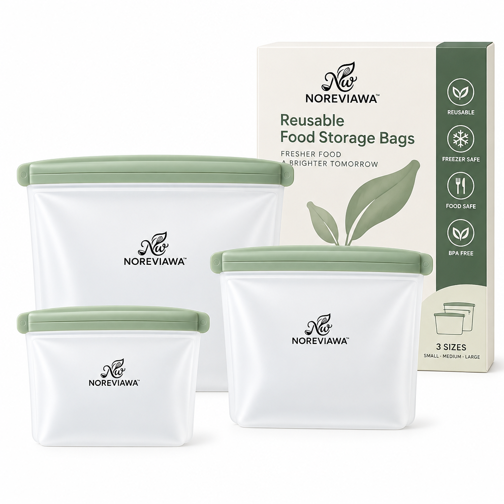 NOREVIAWA™ Reusable Food Storage Bags | Airtight Leak-Proof Silicone Freezer Bags