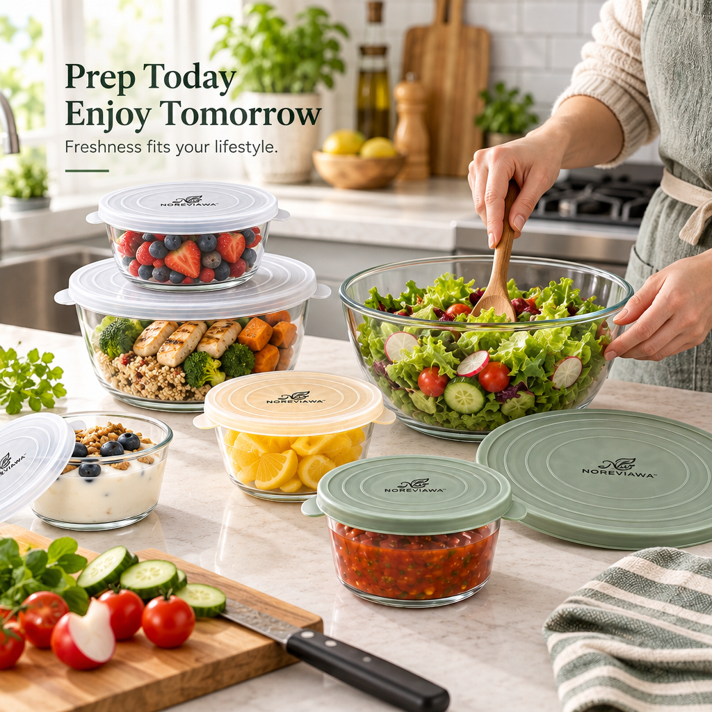 NOREVIAWA™ Silicone Stretch Food Covers | Reusable Airtight Bowl Covers 6-Piece Set