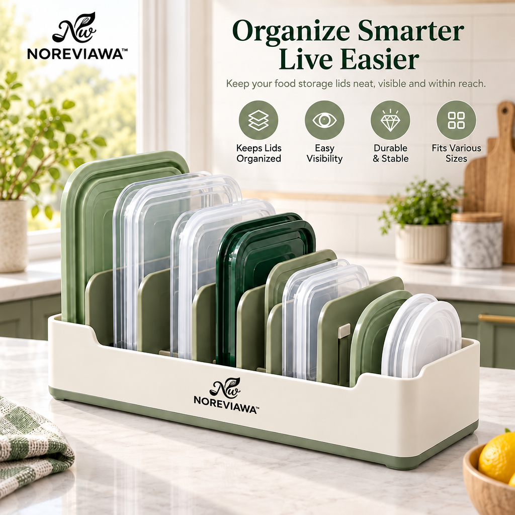 NOREVIAWA™ Adjustable Lid Organizer Rack | Kitchen Cabinet Pot & Pan Lid Storage Holder