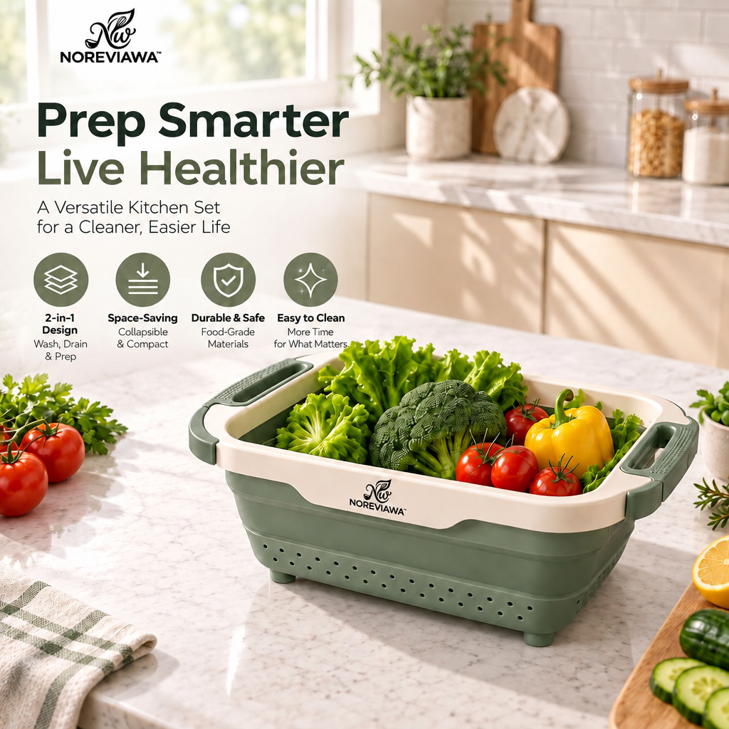 NOREVIAWA™ Collapsible Kitchen Colander Basket | Expandable Washing & Food Prep Drain Basket
