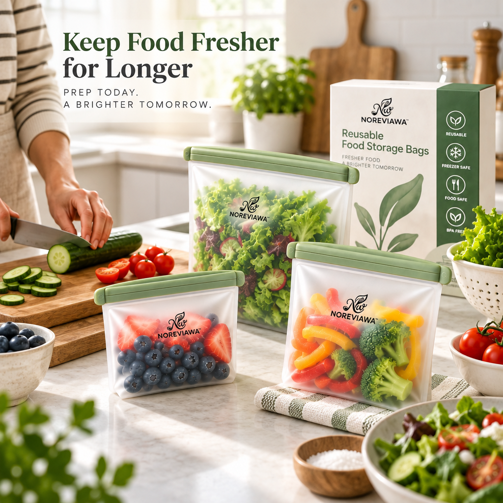 NOREVIAWA™ Reusable Food Storage Bags | Airtight Leak-Proof Silicone Freezer Bags