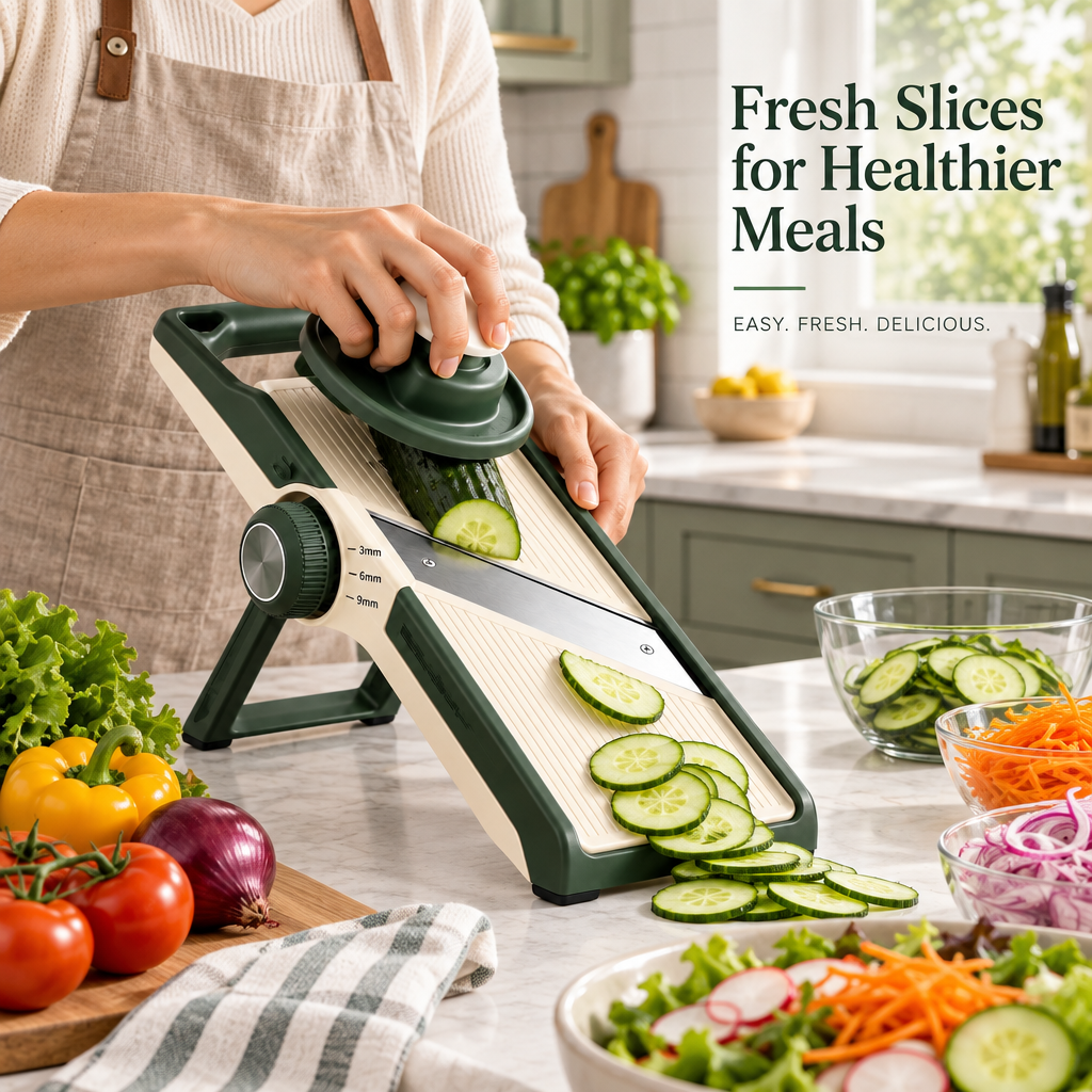 NOREVIAWA™ Adjustable Mandoline Slicer | Stainless Steel Vegetable Cutter with Safety Food Holder