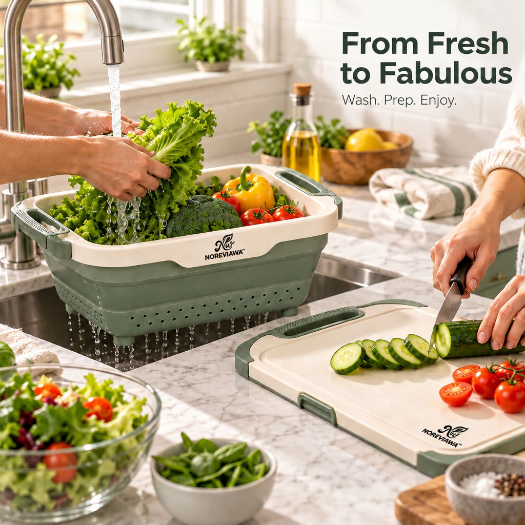 NOREVIAWA™ Collapsible Kitchen Colander Basket | Expandable Washing & Food Prep Drain Basket