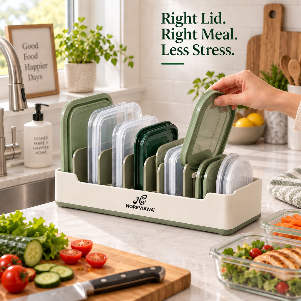 NOREVIAWA™ Adjustable Lid Organizer Rack | Kitchen Cabinet Pot & Pan Lid Storage Holder