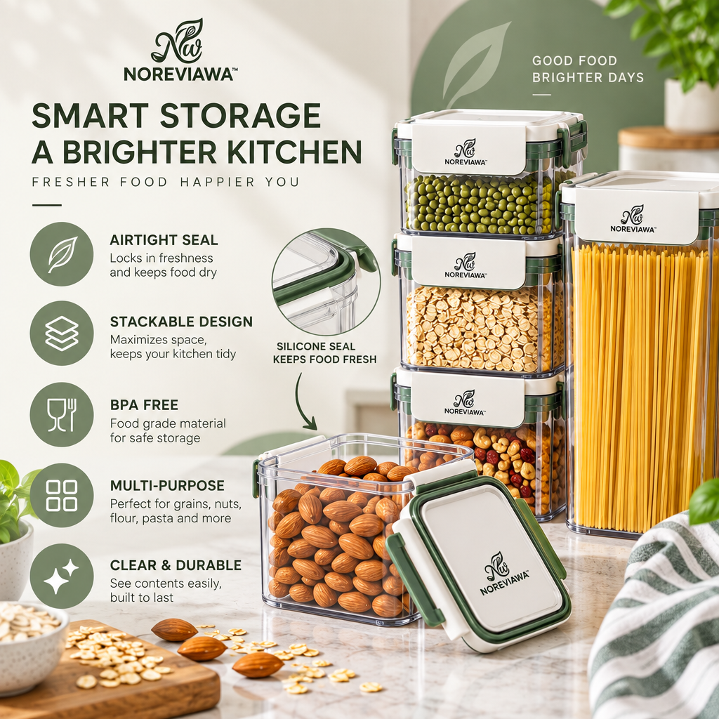 NOREVIAWA™ Stackable Airtight Food Storage Containers | Modular Pantry Organization Set